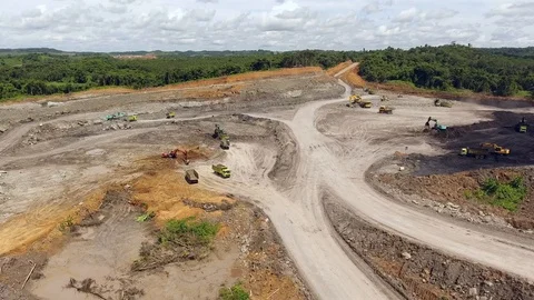 Open Pit Coal Mining, Aerial View Borneo Indonesia Stock Footage 93520264