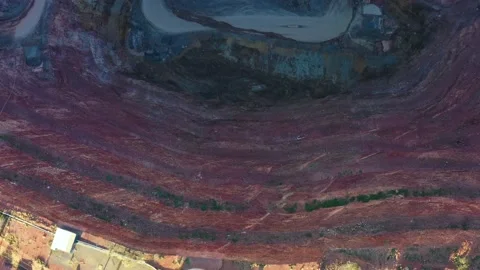 Open pit copper mine in Cobar town of Australian outback – aerial top down. Stock Footage 168384171