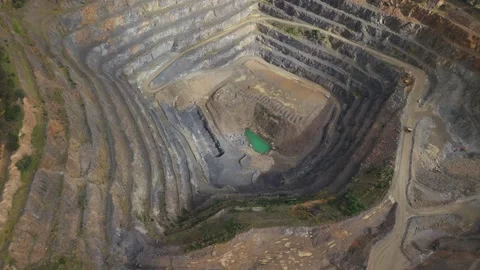 Open-pit mine aerial view with industrial machinery Stock Footage 343844290