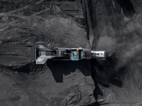 Open pit mine, extractive industry for coal, top view aerial drone Foto stock