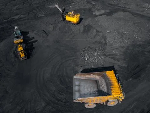 Open pit mine, extractive industry for coal, top view aerial drone 스톡 사진