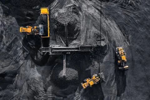 Open pit mine, extractive industry for coal, top view aerial drone Stock Photos