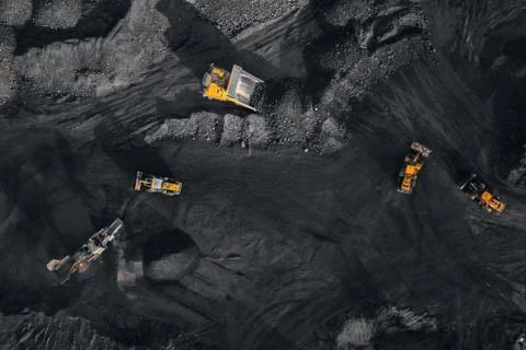 Open pit mine, extractive industry for coal, top view aerial drone Stock Photos