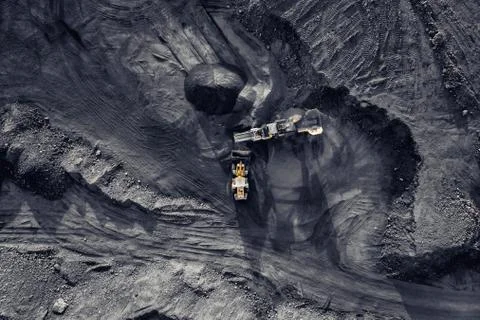Open pit mine, extractive industry for coal, top view aerial drone Stock Photos