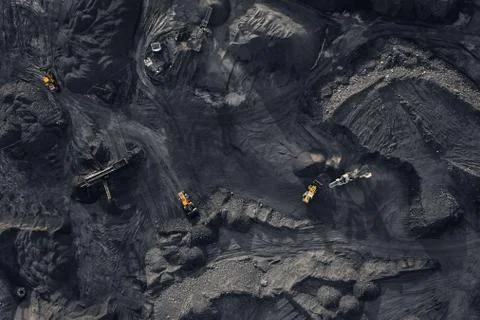 Open pit mine, extractive industry for coal, top view aerial drone Stock Photos