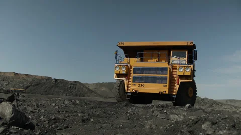 Open pit mine industry, big yellow mining truck for coal anthracite. Stock Footage 205240193