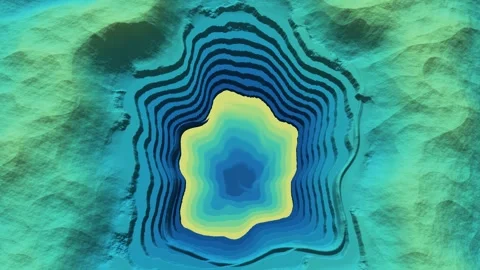 Open Pit Mine Lake Filling Water Depth Model Closure Monitoring Oblique Aerial Stock Footage 343368151