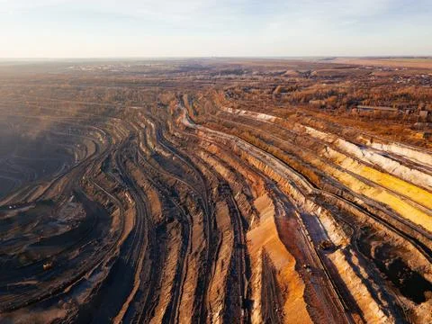 Open pit mine in mining and processing plant, aerial view 스톡 사진