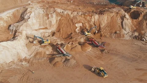 Open pit mine quarrying extractive industry stripping work. Conveyor and Video stock 236945675
