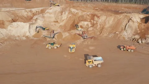 Open pit mine quarrying extractive industry stripping work. Conveyor and Video stock 239263091