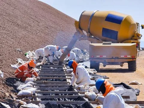 Open pit mine view on construction of water canals Stock Photos