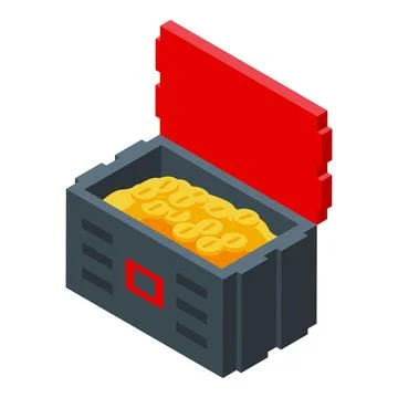 Open pixel art treasure chest containing gold coins Stock Illustration