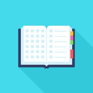Open Planner Notebook Long Shadow Flat Vector Icon Stock Illustration