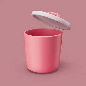 Open plastic bin or trachcan. Simple 3d render illustration on pastel backgro Stock Illustration