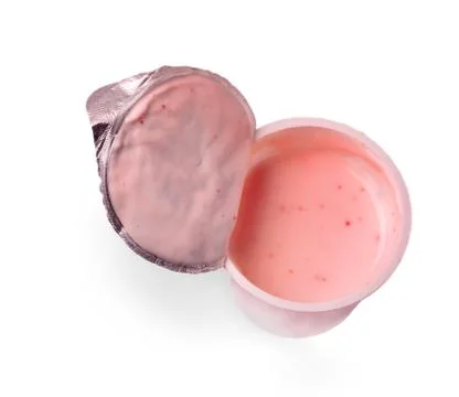 Open plastic jar with yogurt Stock Photos