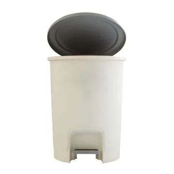 Open plastic trash can isolated on white Stock Photos