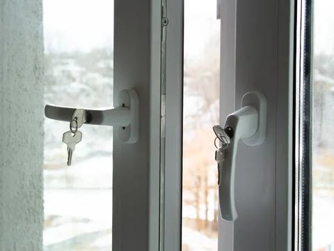 Open plastic window in the apartment during renovation Stock Photos