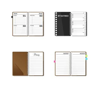 Open pocket diary, notebook, notepad, organizer, journal, phone book, sketch Stock Illustration