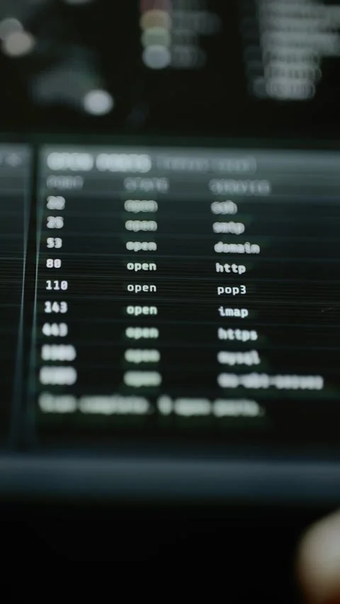 Open port panel lists common internet services Stock Footage 347054531