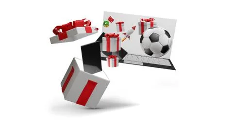 Open present box with products 3d-illustration Stock Illustration