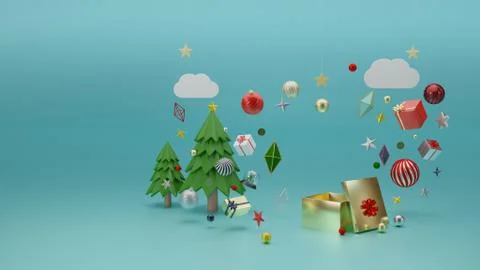 Open present or giftbox, 3D render illustration, winter holidays concept Stock Illustration