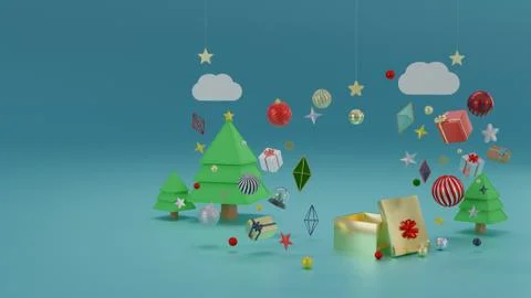 Open present or giftbox, 3D render illustration, winter holidays concept Stock Illustration
