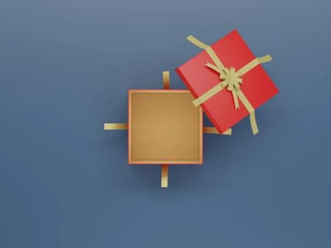 Open present or giftbox, top view 3D render illustration Illustrazione stock