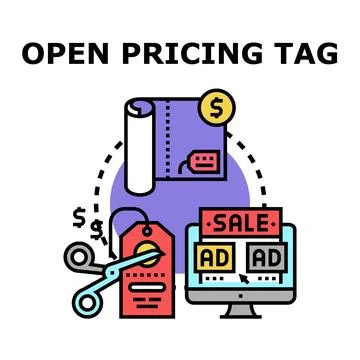 Open pricing tag managing promotion advertising commerce Illustrazione stock