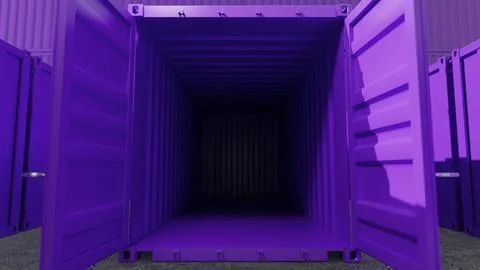 Open purple shipping container in a storage yard symbolizing global trade and Stock Illustration
