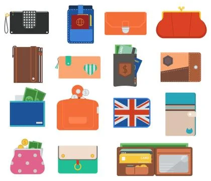 Open purse wallet vector set Stock Illustration