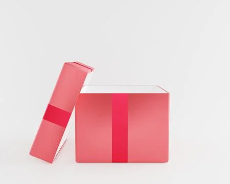 Open realistic gift box present 3d rendering red christmas for birthday or .. Stock Photos