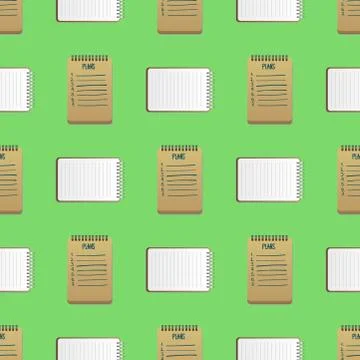 Open realistic notebooks with pages diary seamless pattern background office Stock Illustration
