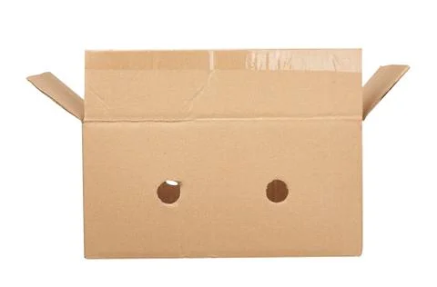 Open rectangular box made of brown corrugated cardboard isolated on a white b Stock Photos