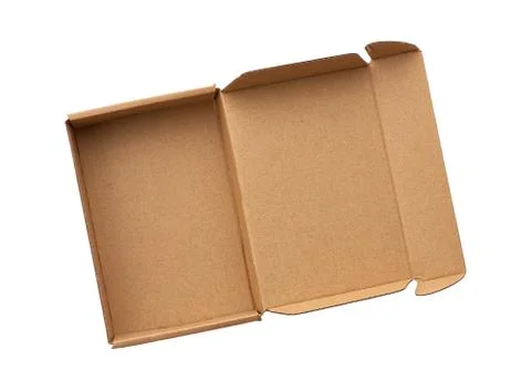Open rectangular small brown box for transporting goods 库存照片