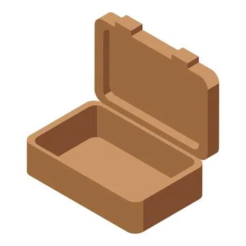 Open rectangular wooden box with hinged lid isometric view Illustrazione stock