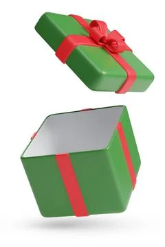 Open red and green gift box isolated on white background. 3d illustration. Stock Illustration