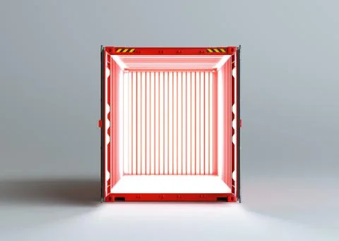 Open red cargo container with light inside Stock Illustration