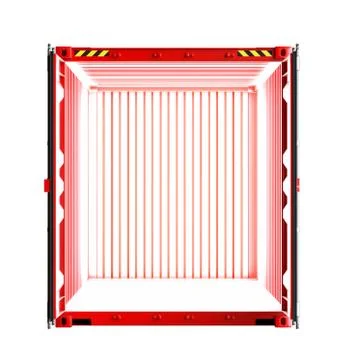 Open red cargo container with light inside Stock Illustration