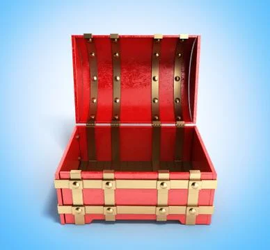 Open red chest empty 3d render on blue gradient background イラスト素材
