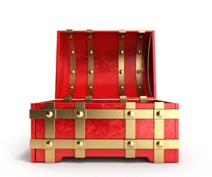 Open red chest empty 3d render on a white background Stock Illustration