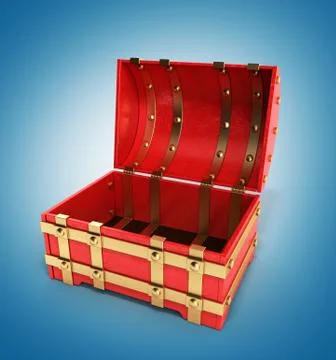 Open red chest empty 3d render on gradient background Stock Illustration