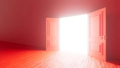 Open red door showing light in empty room Ilustración de archivo