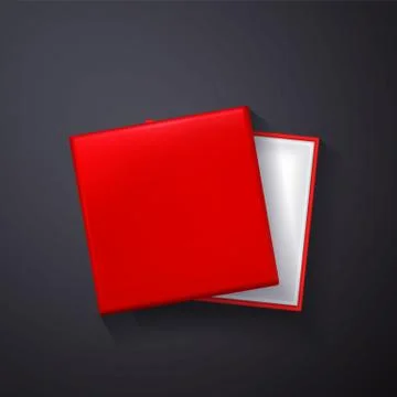 Open Red empty gift box on dark background. Top view. Template for your prese Illustrazione stock