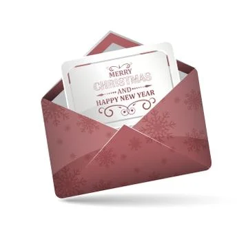 Open red envelope with snowflakes pattern. Merry Christmas and Happy New Year Stock Illustration