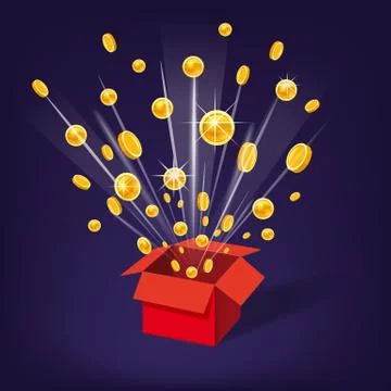 Open Red Gift Box and Coins. Christmas and other Holidays, Present, Win Stock Illustration