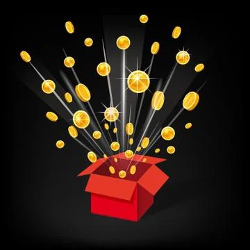 Open Red Gift Box and Coins. Christmas and other Holidays, Present, Win Stock Illustration