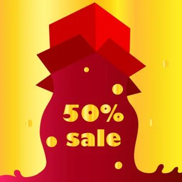 Open Red Gift Box and Confetti. Christmas Background. Concept Sale shop Vector Stock Illustration