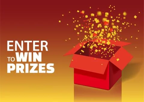 Open Red Gift Box and Confetti With Colorful Particles. Enter to Win Prizes Stock Illustration