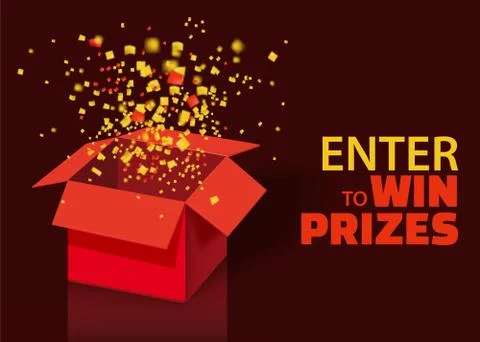 Open Red Gift Box and Confetti With Colorful Particles. Enter to Win Prizes Stock Illustration