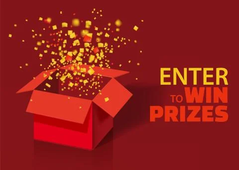 Open Red Gift Box and Confetti With Colorful Particles. Enter to Win Prizes Stock Illustration